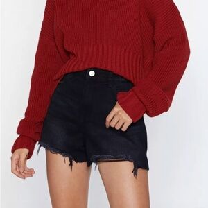 BNWT Momokrom/Nasty Gal Black Distressed Mid-High Rise Shorts